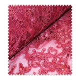 Encaje Tul Brillo Granate