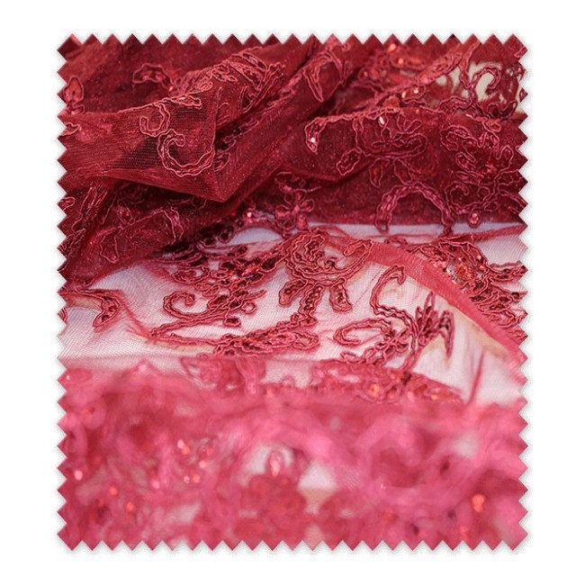Encaje Tul Brillo Granate