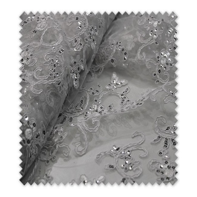 Encaje Tul Brillo Blanco