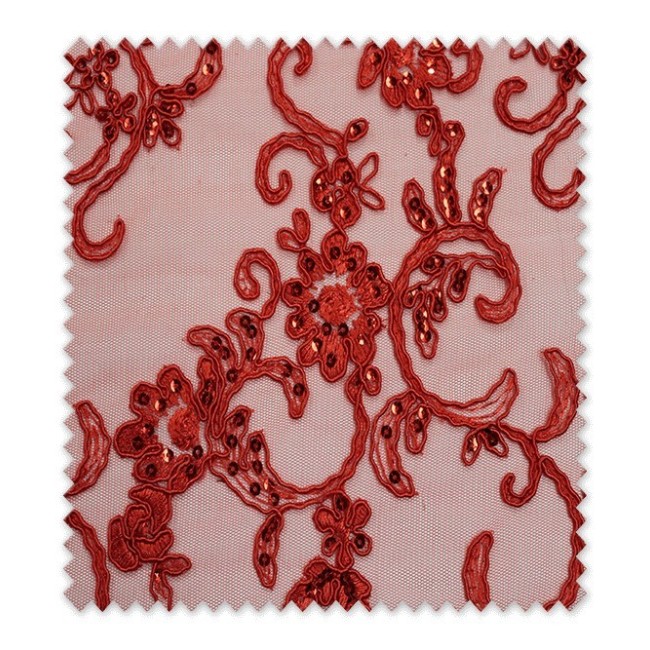 Encaje Tul Brillo Rojo
