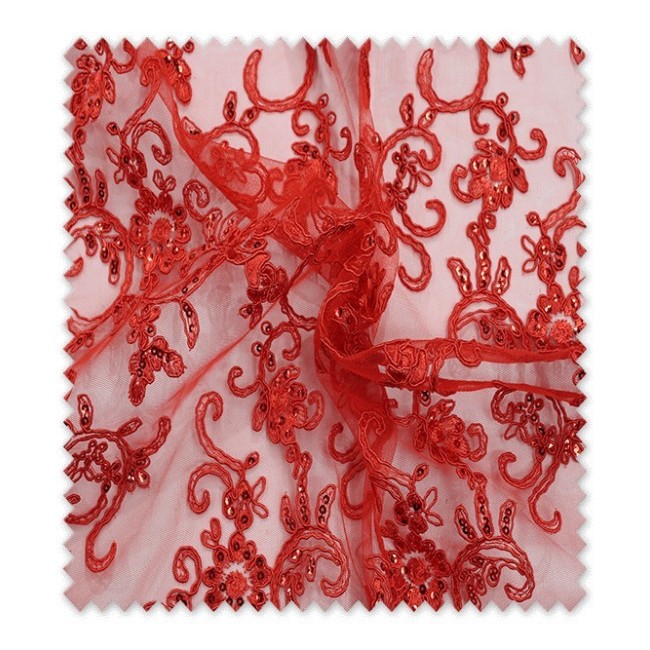 Encaje Tul Brillo Rojo