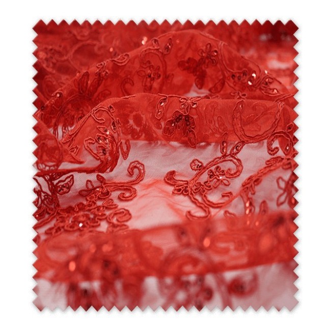 Encaje Tul Brillo Rojo
