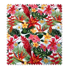 Tela bioelástica flamenca flores tropicales para traje de flamenca