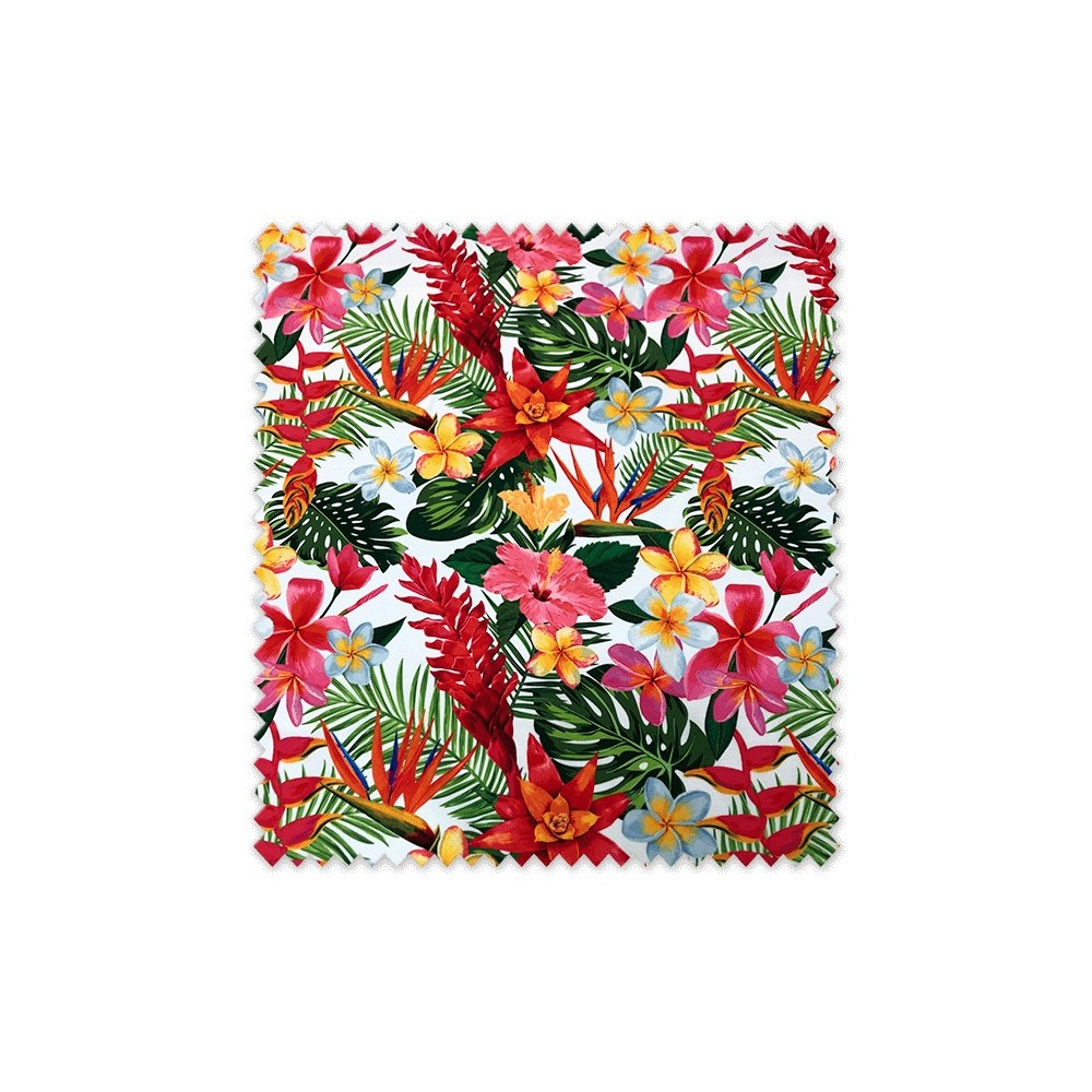 Tela bioelástica flamenca flores tropicales para traje de flamenca
