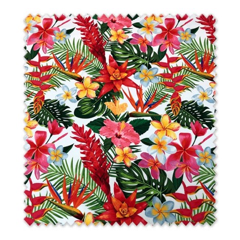 Tela bioelástica flamenca flores tropicales para traje de flamenca