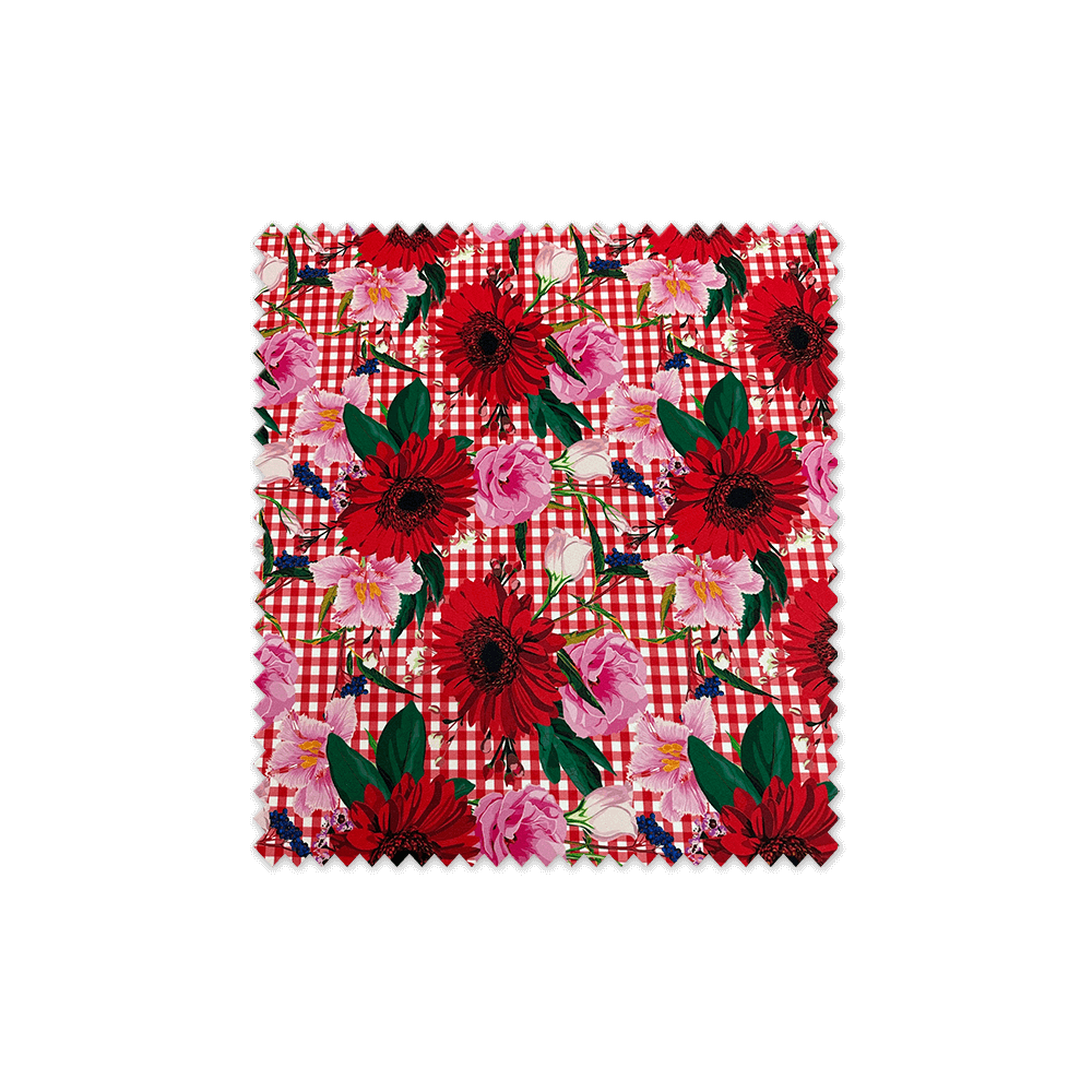 tela flamenca estampada flores rojas