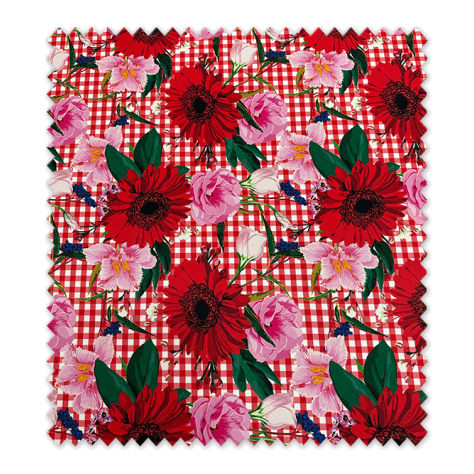 tela flamenca estampada flores rojas