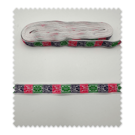 Cinta zig zag jaspeada verde, fucsia y morado 6,80 cm