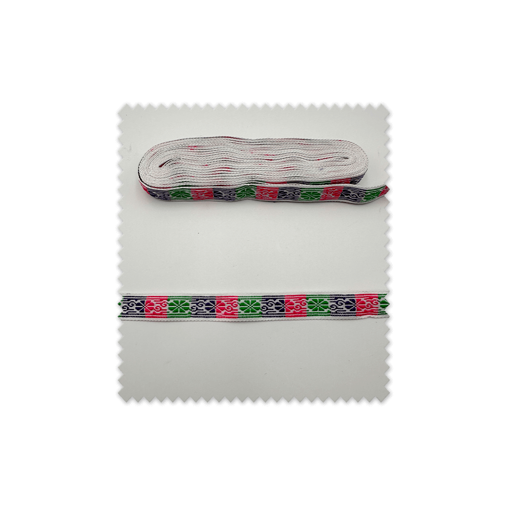 Cinta zig zag jaspeada verde, fucsia y morado 6,80 cm