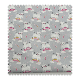 Retal 0,55m Algodón 100% Gatos Unicornio Fondo Gris