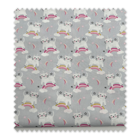 Retal 0,55m Algodón 100% Gatos Unicornio Fondo Gris