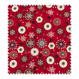 Algodón 100% Mandala Fondo Rojo Lurex Navidad