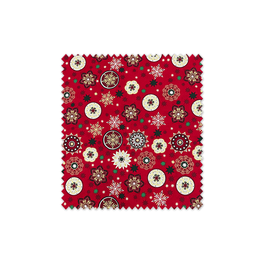 Algodón 100% Mandala Fondo Rojo Lurex Navidad