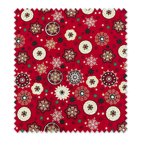 Algodón 100% Mandala Fondo Rojo Lurex Navidad