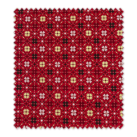 Algodón 100% Flor Navidad Rojo, Dorado Lurex, Blanco Fondo Rojo