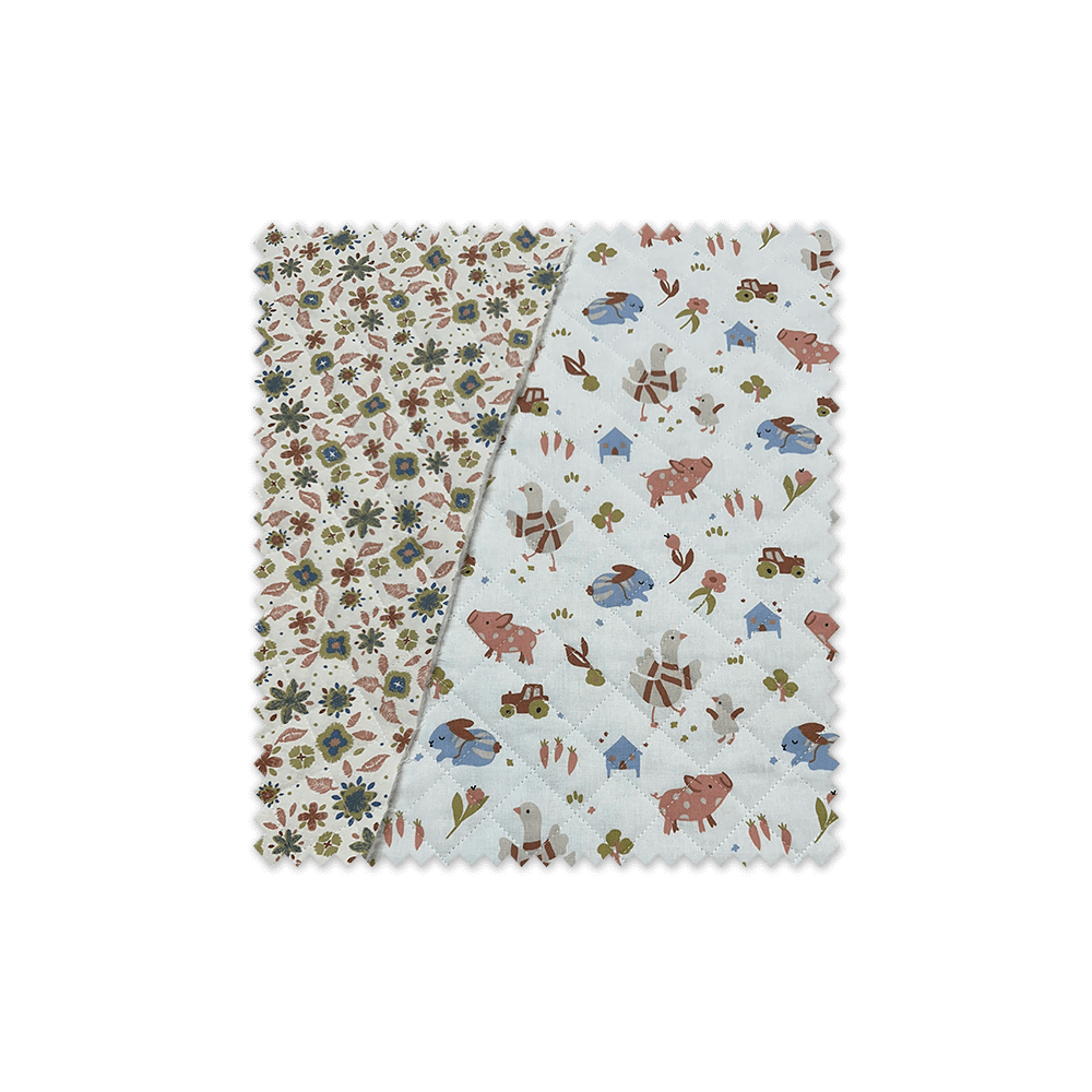 tela acolchada doble cara granja y flores fondo blanco infantil reversible cálida para bebé tela acolchada doble cara granja y flores fondo blanco infantil reversible cálida para bebé