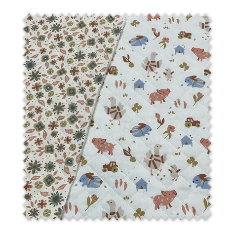 tela acolchada doble cara granja y flores fondo blanco infantil reversible cálida para bebé tela acolchada doble cara granja y flores fondo blanco infantil reversible cálida para bebé