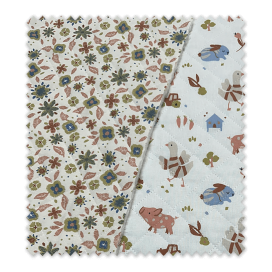 Tela Acolchada Doble Cara Granja y Flores | Reversible y calentita| Venta de telas Online