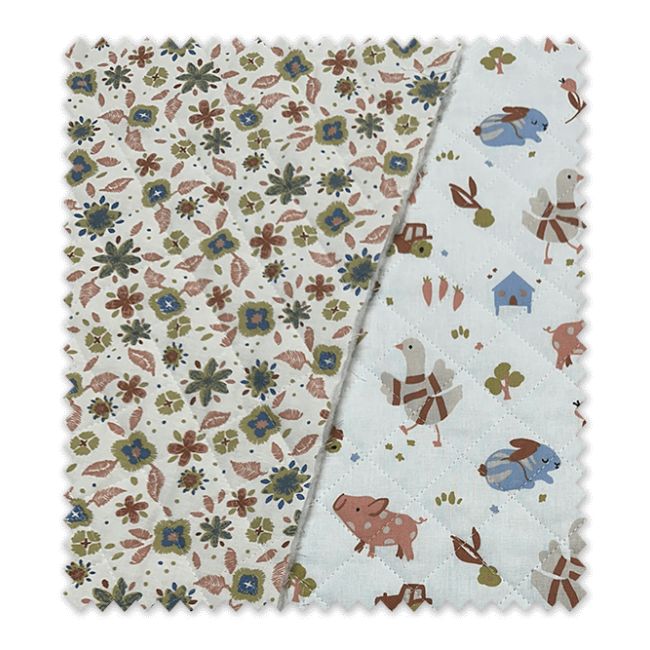 Tela Acolchada Doble Cara Granja y Flores | Reversible y calentita| Venta de telas Online