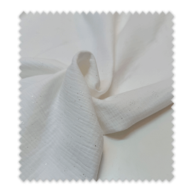 Tela doble gasa blanca con lurex – ideal para bebé y moda ligera| Venta de telas Online
