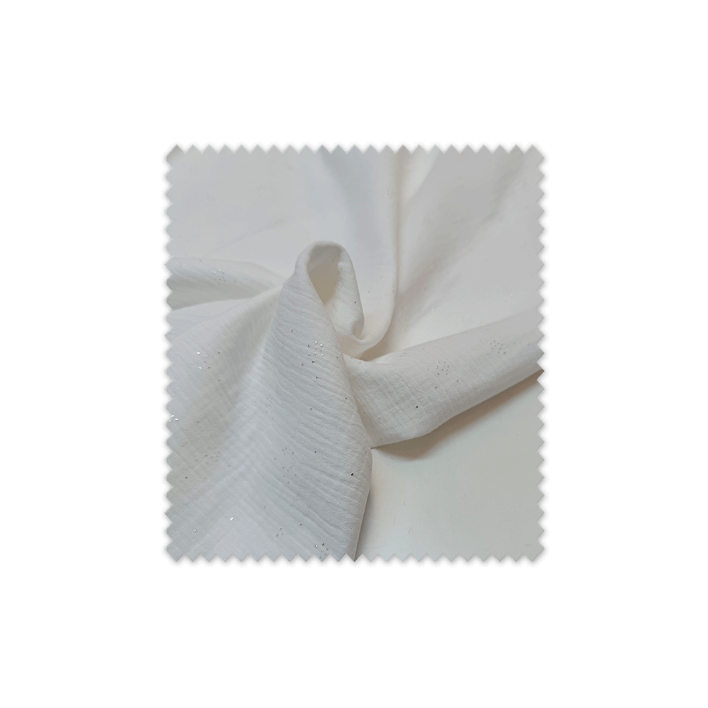 Tela doble gasa blanca con lurex – ideal para bebé y moda ligera| Venta de telas Online