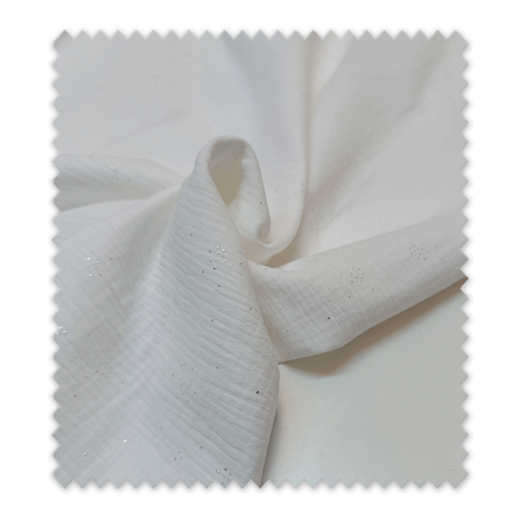 Tela doble gasa blanca con lurex – ideal para bebé y moda ligera| Venta de telas Online Tela doble gasa blanca con lurex – ideal para bebé y moda ligera| Venta de telas Online