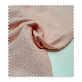Tela doble gasa rosa bebé con motas de lurex – delicada y suave | Venta de telas Online