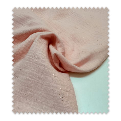 Tela doble gasa rosa bebé con motas de lurex – delicada y suave | Venta de telas Online Tela doble gasa rosa bebé con motas de lurex – delicada y suave | Venta de telas Online