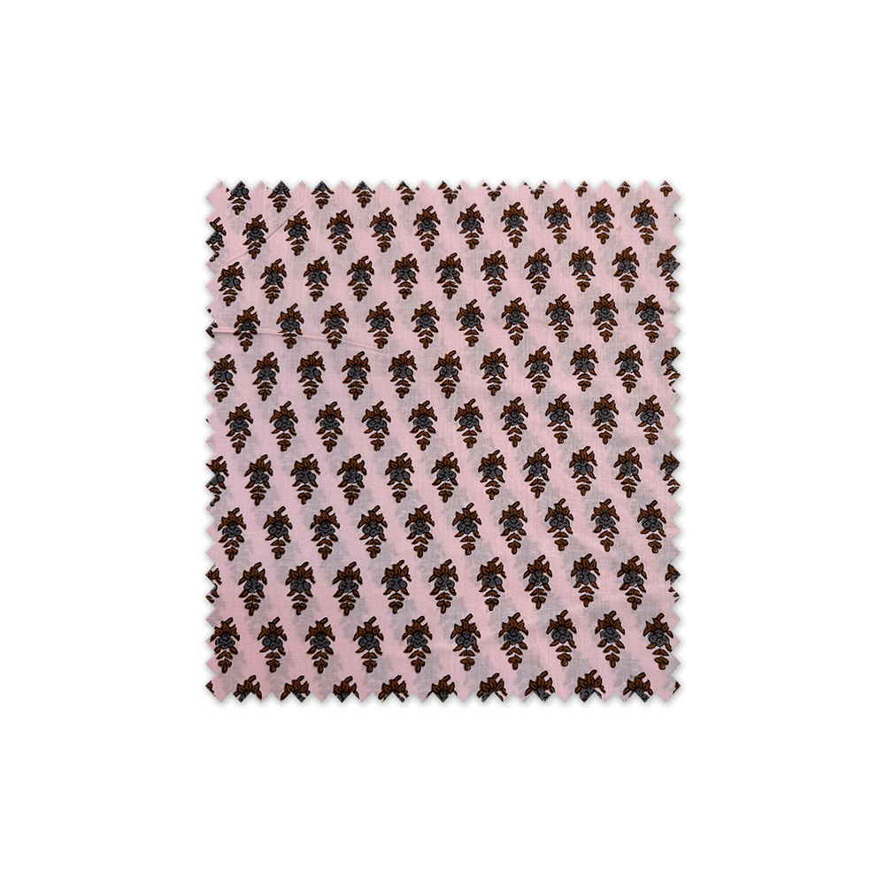 Tela Algodón Indiana Flor Marrón Fondo Rosa – 100% algodón suave | Venta de telas Online