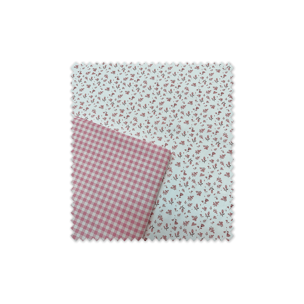 Combinado flores y cuadros vichy rosa empolvado | Telas coordinadas de algodón