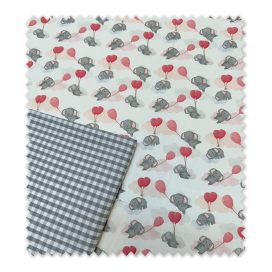 ● Idea Combinado Elefantes y Vichy Gris – Telas coordinadas para coser| Venta de Telas Online