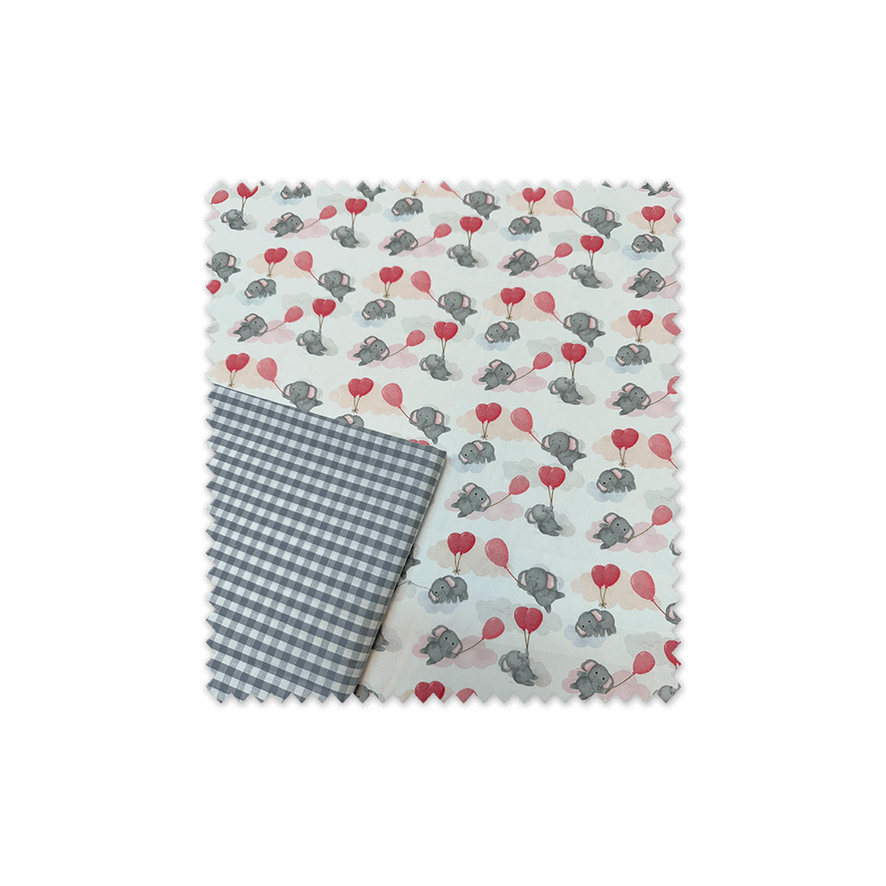 ● Idea Combinado Elefantes y Vichy Gris – Telas coordinadas para coser| Venta de Telas Online