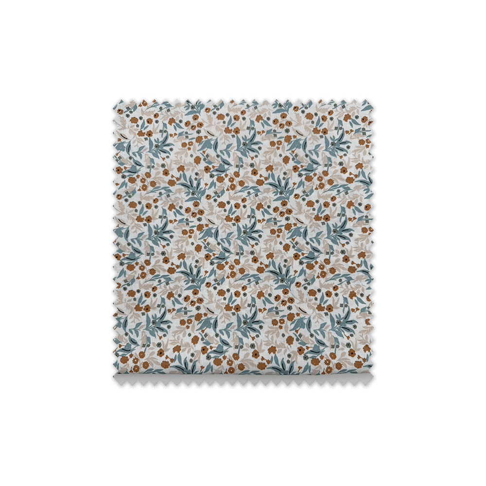 Retal 0,55m Algodón 100% Ramos Azul y Camel – Tela floral exclusiva| Venta de telas Online
