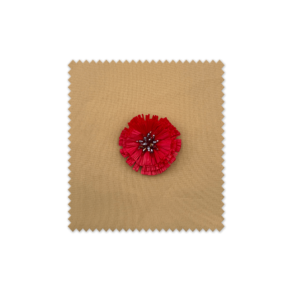 ●  Aplique Flor de Rafia Roja con Pedrería – Detalle artesanal ● Venta de telas Online