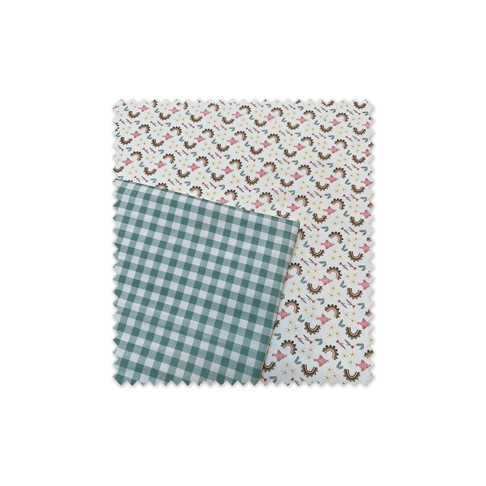 Telas combinadas Arcoíris Rosa y Camel + Vichy Menta | Inspiración infantil