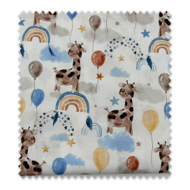 Retal 0,55 m algodón jirafas globos arcoíris | Tela infantil alegre