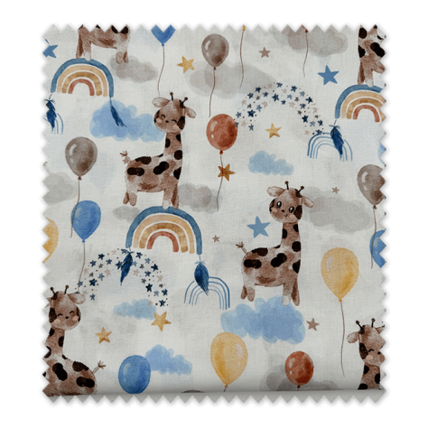 Retal 0,55 m algodón jirafas globos arcoíris | Tela infantil alegre Retal 0,55 m algodón jirafas globos arcoíris | Tela infantil alegre