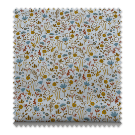 Retal algodón flores azul jeans y mostaza | Tela 100% algodón 0,55 m