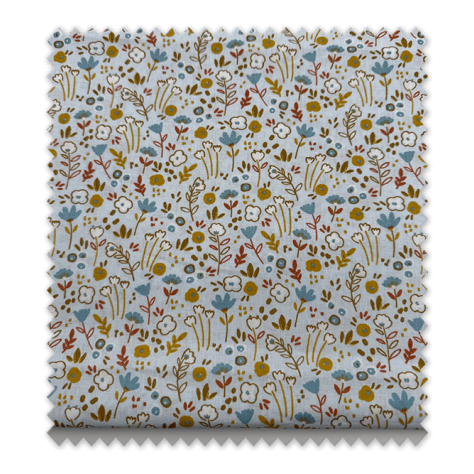 Retal algodón flores azul jeans y mostaza | Tela 100% algodón 0,55 m