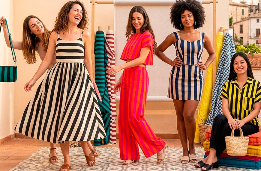 TELAS DE TAFETÁN DE RAYAS COMBINADAS: TENDENCIA EN MODA Y COMPLEMENTOS